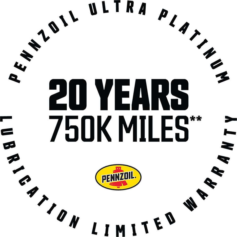 "Pennzoil features a 20 year / 750,000 mile lubrication limited warranty"